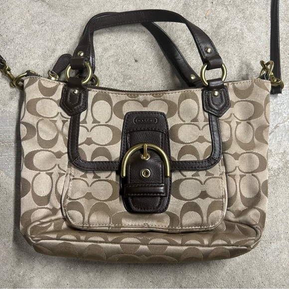 Coach Signature Monogram Brown Campbell Mini Tote Crossbody Bag - Picture 1 of 9
